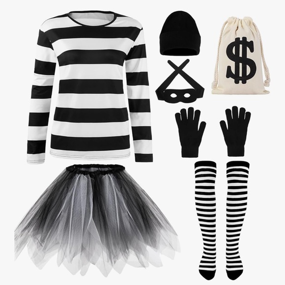 Black and White Robber Thief Woman Costume - Picture 3 of 7